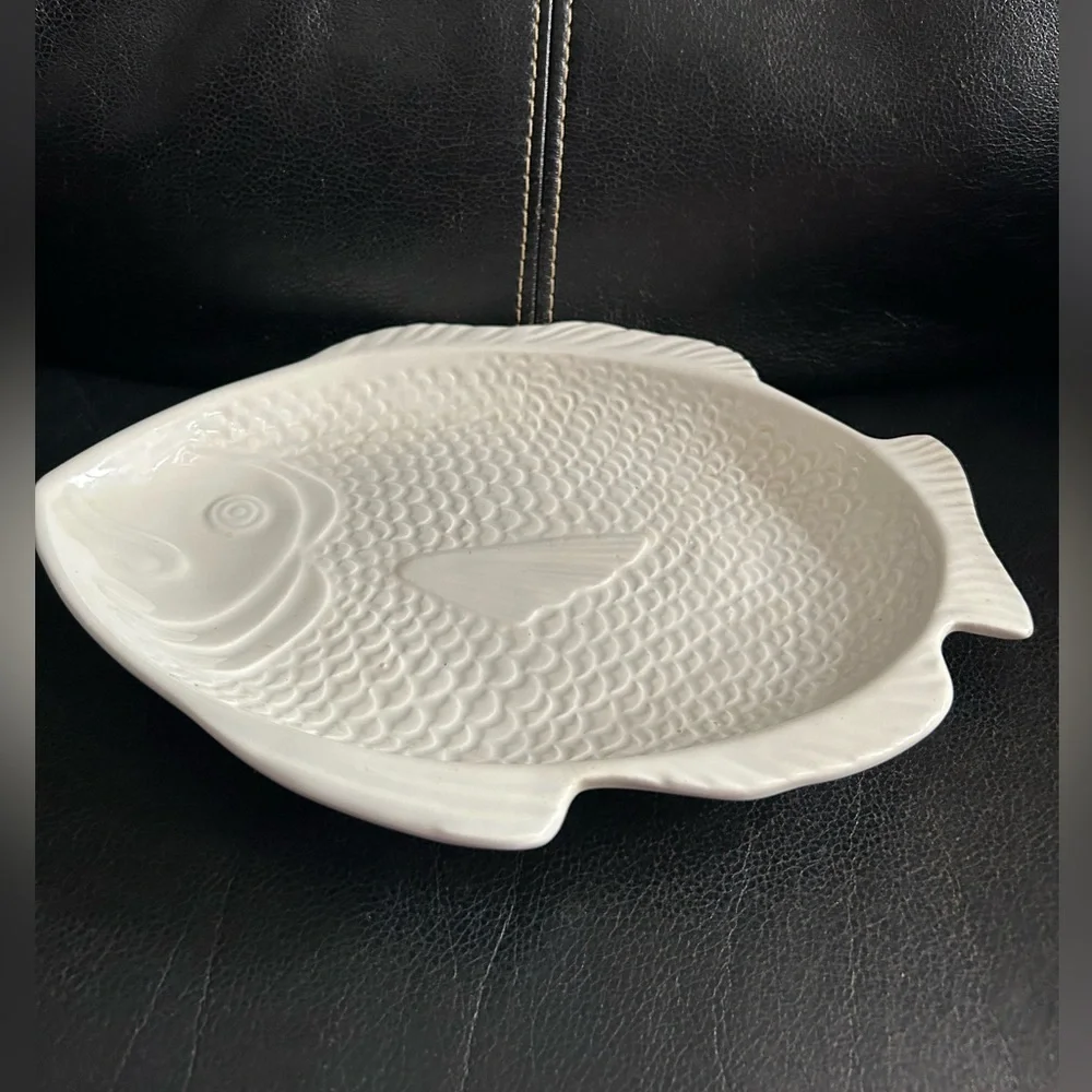 Whittier Pottery White Fish Shaped Ceramic Serving Platter